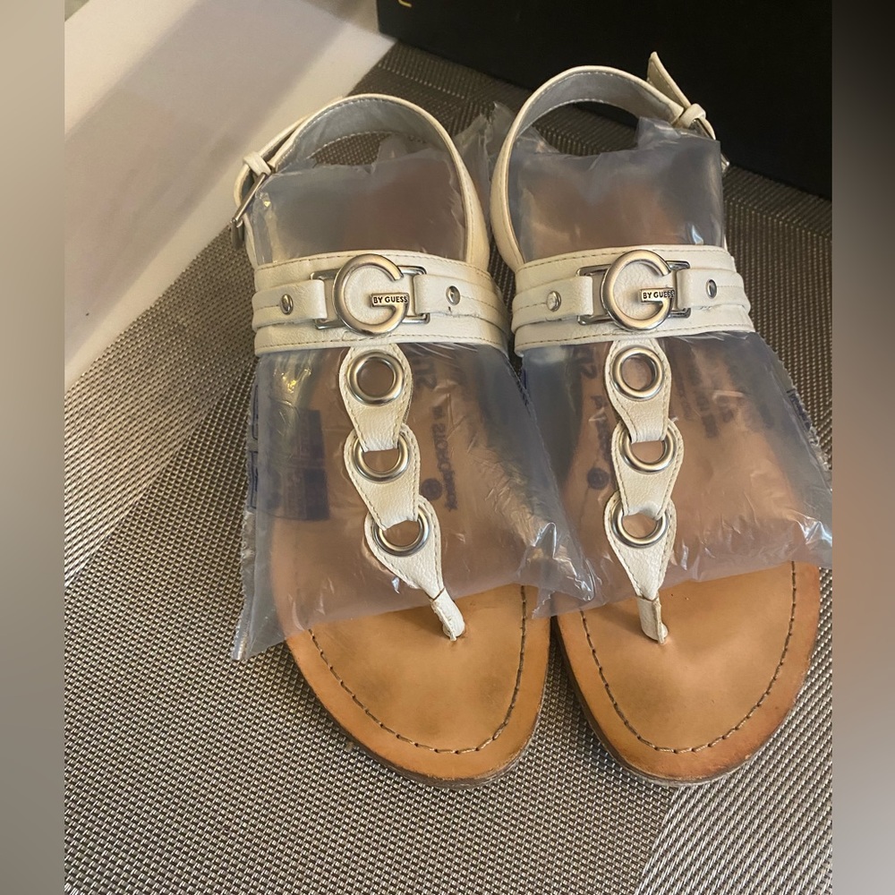 Guess Flat Sandals. Size 7.5 M White Color